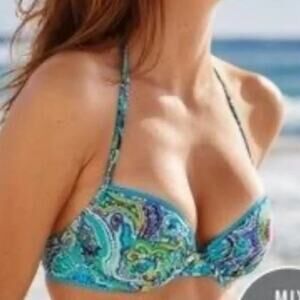 Aerie Blue Paisley Blakely Halter Bikini Swim Bathing Suit Top Women's Size 34B